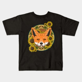 Fox Pineapple Sunflower Funny Animal Fruit Flower Kids T-Shirt